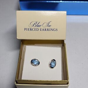 Vintage Avon Blue Oval Crystal Stud Earrings